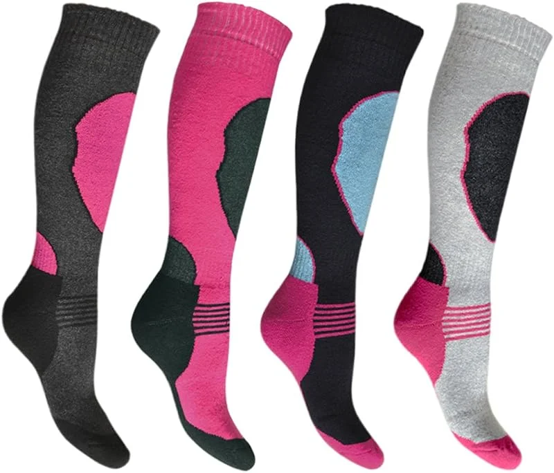 Bonjour 4 Pairs High Performance Ladies Ski Socks Long Hose Thermal Socks-Assorted-UK 4-7 — Equipement ski