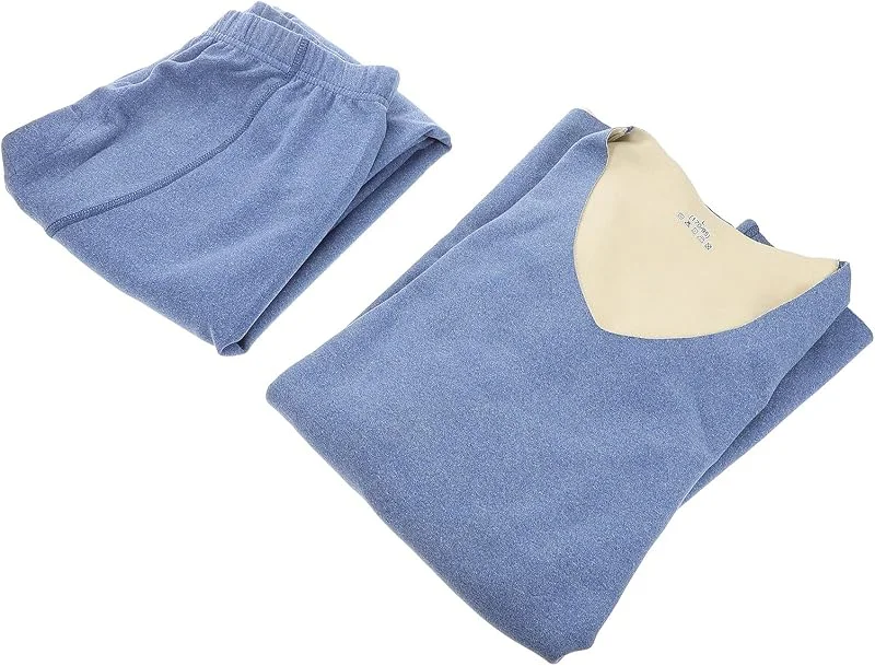 Healvian Ensemble de Sous-vêtements Thermiques Longs pour Homme Hiver, Col en V, Tissu Fin Brossé Chaud, sans Coutures, Couleur Bleu, Taille L, Pantalon et Haut Légers pour Activités — Vetements ski