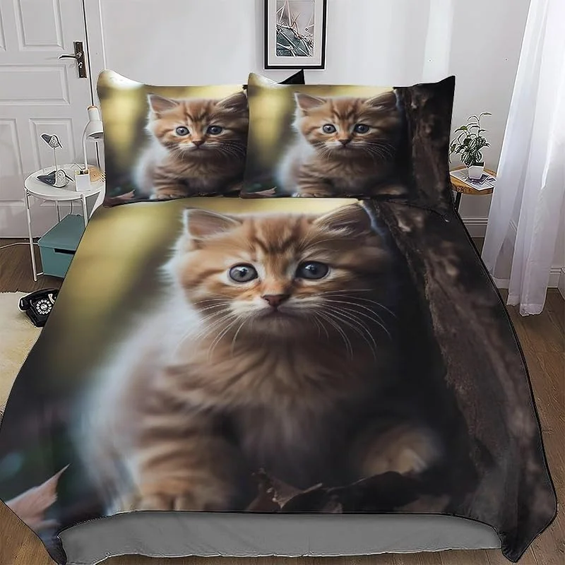 Animal Chat Ensemble De Literie 3D Housse De Couette, Ultra Doux Microfibre 3 Pièces avec Taie d'oreiller, avec Fermeture À Glissière, pour Enfants Adultes Double (200x200cm) — Equipement ski