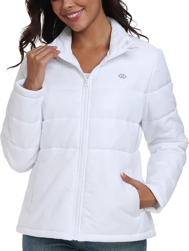 MoFiz Doudoune à capuche légère et matelassée pour femme - Veste d'hiver rembourrée chaude avec fermeture éclair - Veste de course à pied avec poches — Vetements ski