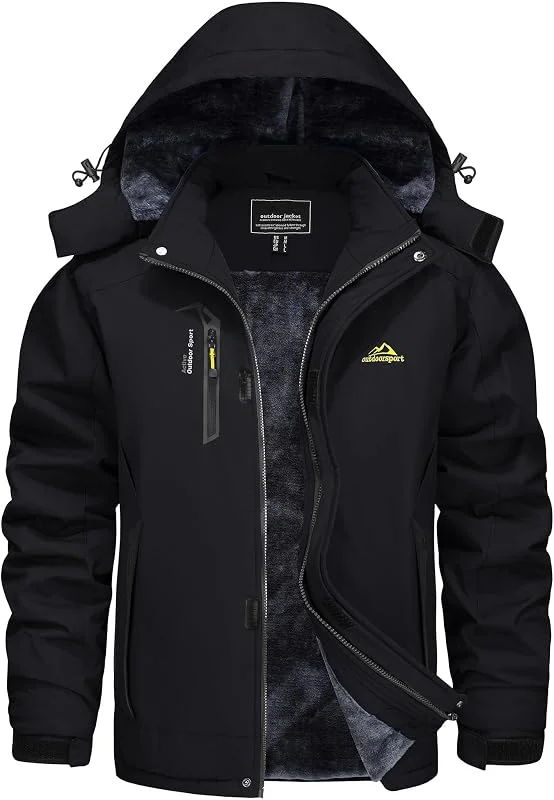 KEFITEVD Vestes Ski Homme Hiver Chaud Imperméables Polaire Coupe-Vent Manteau Avec Multi-Poches et Capuche Détachable — Vetements ski