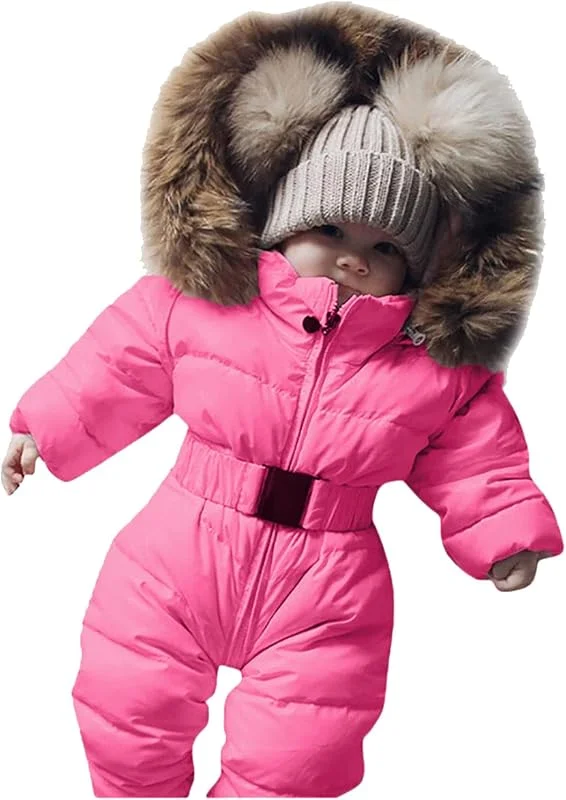 Générique Combinaison Ski Bebe Enfant Hiver Fleece Polaire Jumpsuit Neige Toison Col De Fourrure Coupe-Vent Rembourré Nouveau-Né 0-12 Mois Manteau Déguisement — Vetements ski