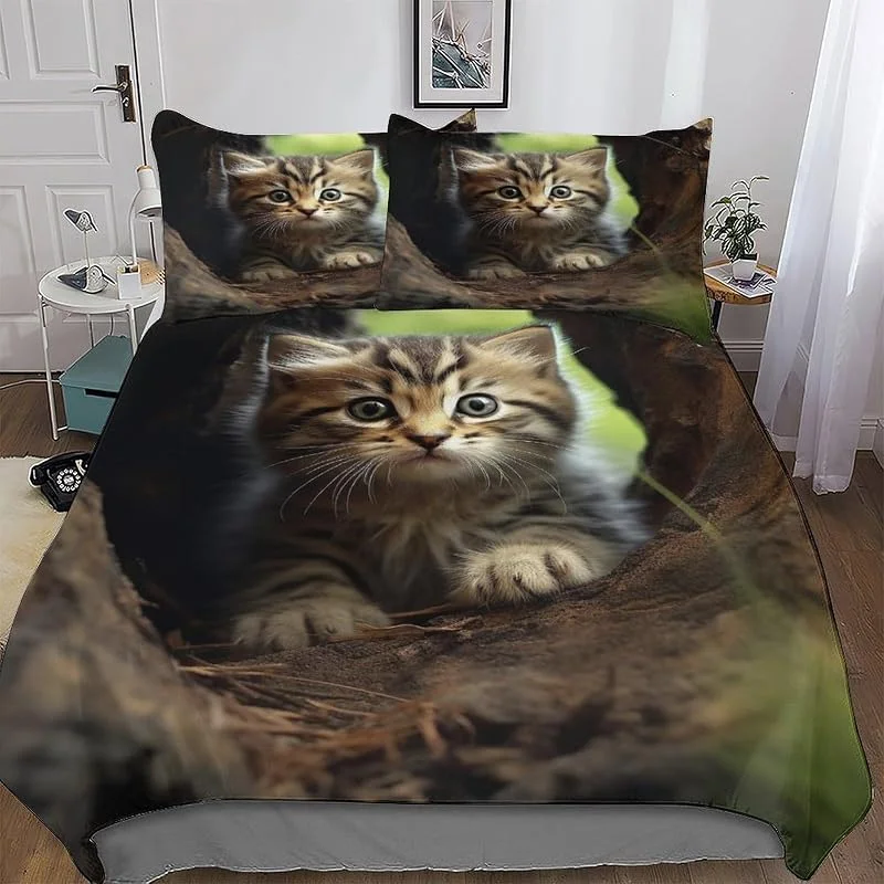Animal Chat Parure De Lit Housse De Couette avec Taie d'oreiller 3 Pièces Douce Microfibre Coton, Polyester pour Enfants Adultes Ensemble Housse De Couette Double (200x200cm) — Equipement ski