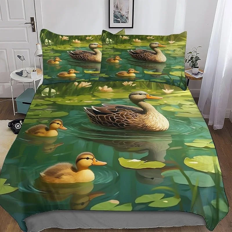 Canard Mignon 3 Pièces Housse De Couette Doux Microfibre Parure De Lit Enfants Adulte avec Taie d'oreiller Ensembles Housse Couette Double (200x200cm) — Equipement ski