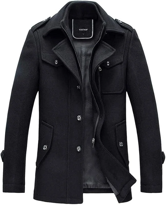 YOUTHUP Manteau Homme Laine Hiver Chaud Trench-Coat Classique Pardessus — Vetements ski