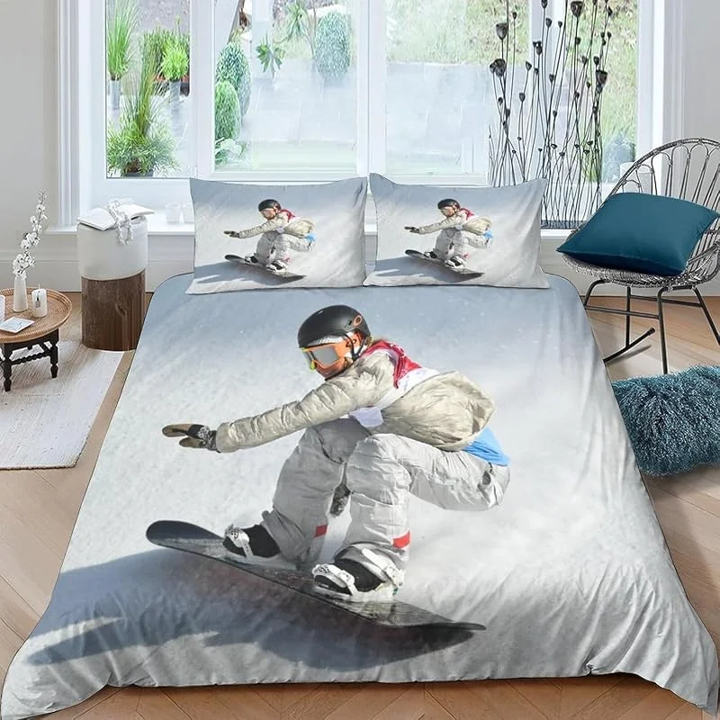 Housse De Couette 150X200 Cm 3D Imprimé Ski Sports Extrêmes 3 Pièces Parure De Lit en Microfibre, Parure De Couette 1, 2 Personnes avec Fermeture Éclair Et 2 Taies D'Oreil - Confortable -985B148H551G — Equipement ski