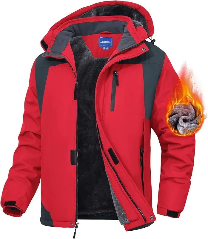Zoofly Veste Homme Hiver Coupe-Vent Manteau Ski Homme Poches Zippées Veste Imperméable Chaud Doublure Polaire Veste De Montagne avec Capuche Amovible — Vetements ski