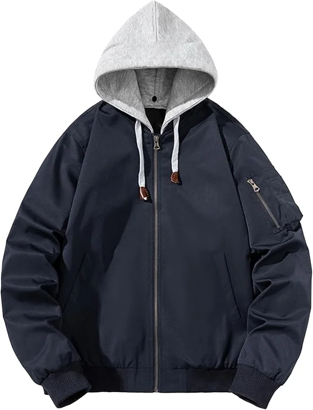 ZDJSWJ Hommes baseball garniture chaude veste légère capuche softshell veste full zip baseball printemps automne manteau — Vetements ski