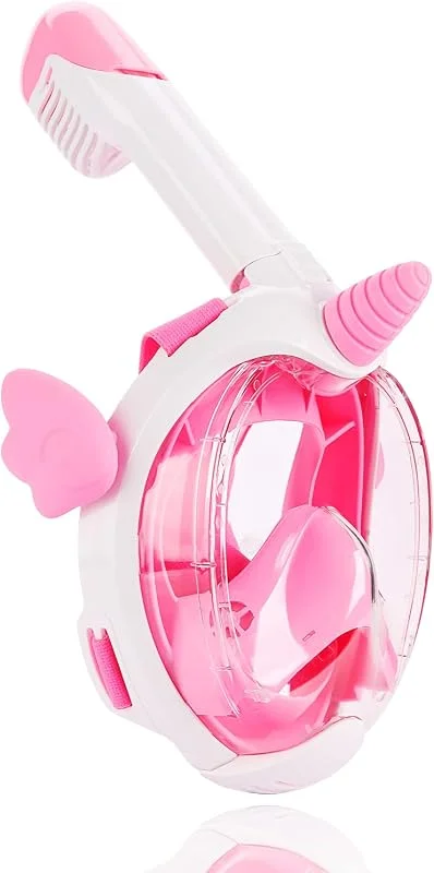 Masque de plongée intégral pour enfants, équipement de plongée avec tuba licorne, vue panoramique à 180 degrés, ensemble de plongée avec tuba, anti-buée et anti-fuite — Equipement ski