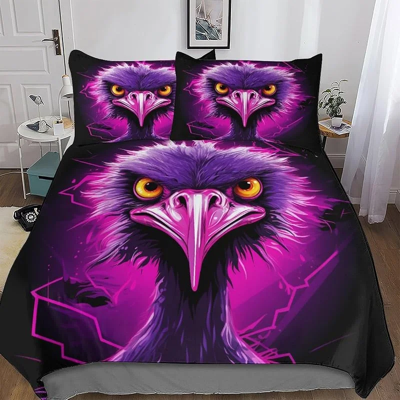 Autruche Housse De Couette Literie 3 Pièces Housse De Couette Et Taie d'oreiller Douce Microfibre Adultes Enfants Parures De Lit Double (200x200cm) — Equipement ski
