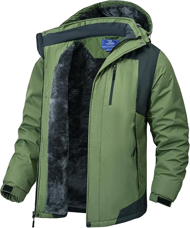 Homme Veste De Ski Imperméable De Montagne Manteau D'hiver Extérieur En Polaire Veste Travail Homme Blouson Homme Hiver En Polaire Coupe-Vent Avec Capuche — Vetements ski