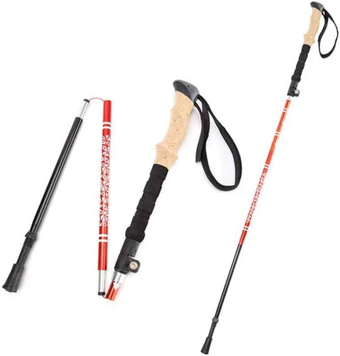 Bâtons De Randonnée 2 Bâtons De Randonnée Pédestres Télescopiques, Bâtons De Randonnée Pliables Ultra-légers Et Ajustables avec Système Anti-Choc Et Verrouillage Rapide, Red — Equipement ski