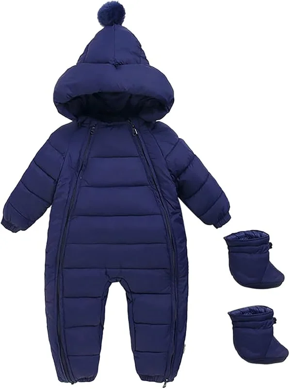 Unisexe Bébé Combinaison De Neige À Capuche Fleece Manteau Hiver Salopette Et Veste Avec Fermeture Éclair Barboteuse Fourrure Enfant — Vetements ski