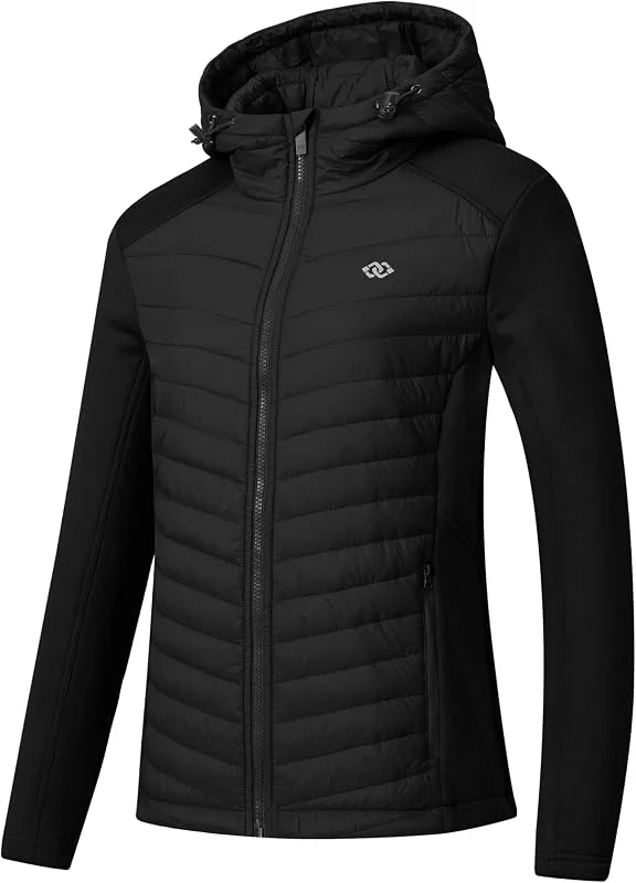 MoFiz Femmes Veste Randonnée Softshell Doudoune Léger Chaude avec fermeture éclair pour Camping Veste Polaire à Capuche pour Course Sports Plein Air — Vetements ski
