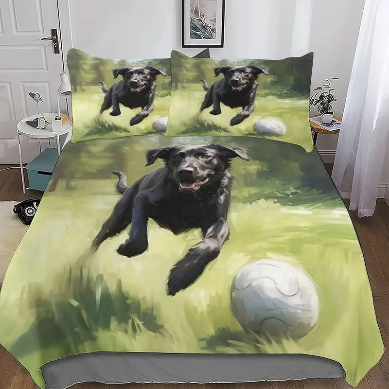 Animal Chien Parure De Lit Ensemble De Housse De Couette Fixé À 3 Pièces Housse Couette Microfibre avec Taie d'oreiller pour Enfants Double (200x200cm) — Equipement ski