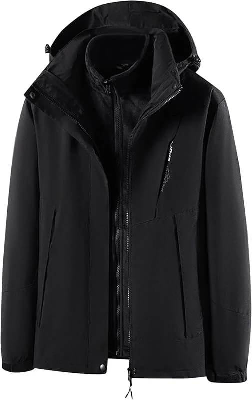 Veste de ski d'extérieur 3 en 1 pour femme avec veste polaire - Imperméable - Coupe-vent - Chaud - Veste d'hiver double - Veste fonctionnelle avec capuche amovible - Manteaux tendance - Veste — Vetements ski