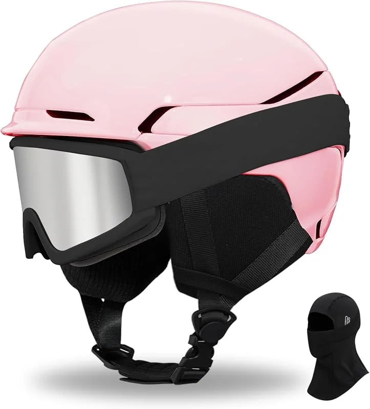 Casque de Ski avec Lunettes de Ski Masque Casque de Snowboard avec Détachable Cache Oreilles pour Hommes Femmes Anti-Vent Anti-UV Casques de Neige — Equipement ski