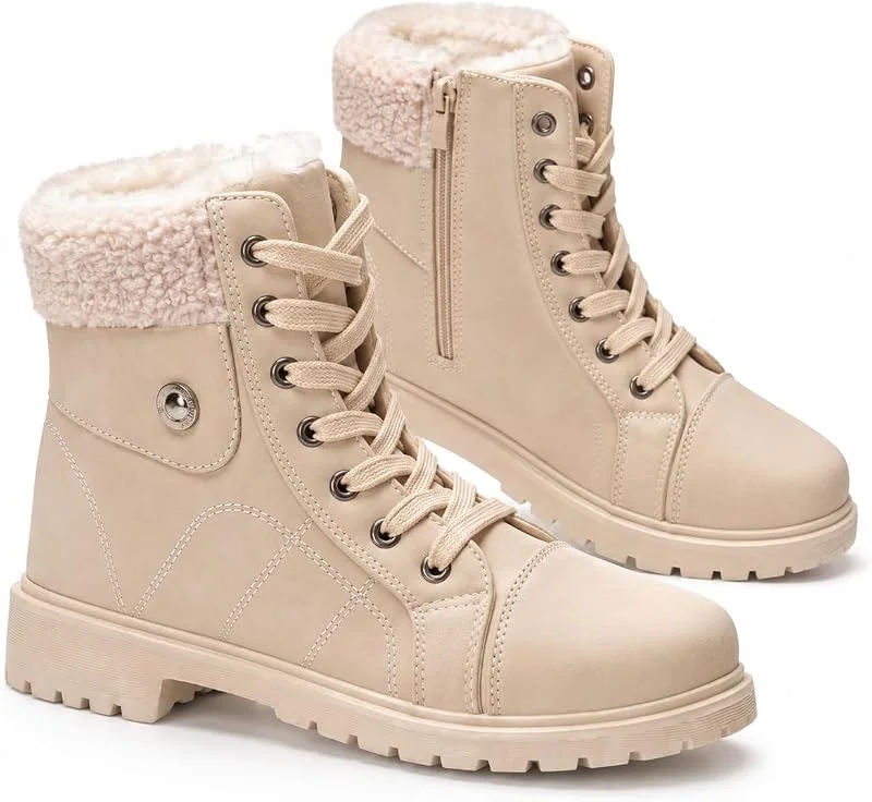 GLAMORA Bottes de Neige Femme Imperméables Fourrées, Bottines d’Hiver Chaudes Grand Froid, Chaussures Hiver Randonnée Trekking Montagne Après-Ski, Antidérapantes, Zip Latéral, Lacets, Semelle Crantée — Equipement ski