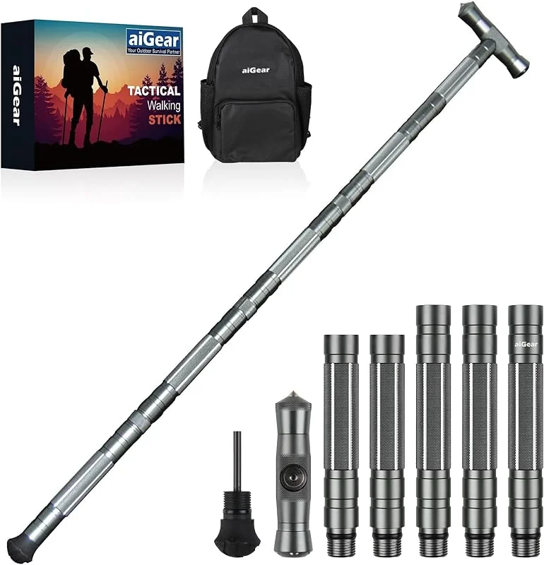 aiGear 5 Tubes Bâtons de Randonnée Réglable avec 3 Outils Accessoires Gris — Equipement ski