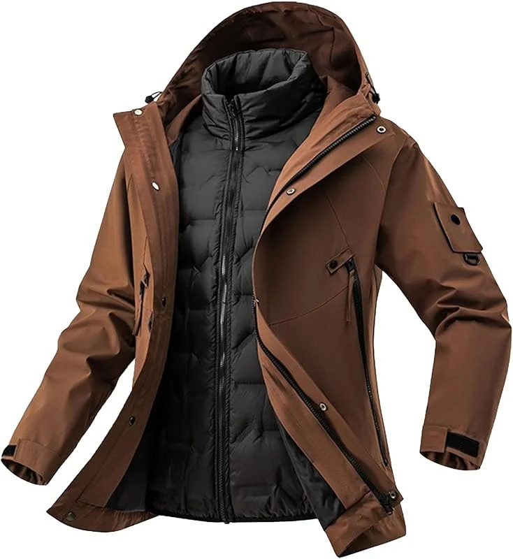 Veste d'hiver thermique 3 en 1 pour homme - Chaud et coupe-vent à capuche - Coupe-vent - Veste de ski — Vetements ski