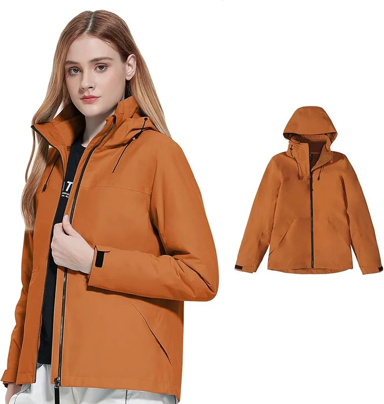 MU Femmes Veste Pluie Résistant À L'Eau Veste Légère Capuche Coupe-Vent Snowboard 3 En 1 Veste de Ski D'Hiver Avec Capuchon, Brown, L — Vetements ski