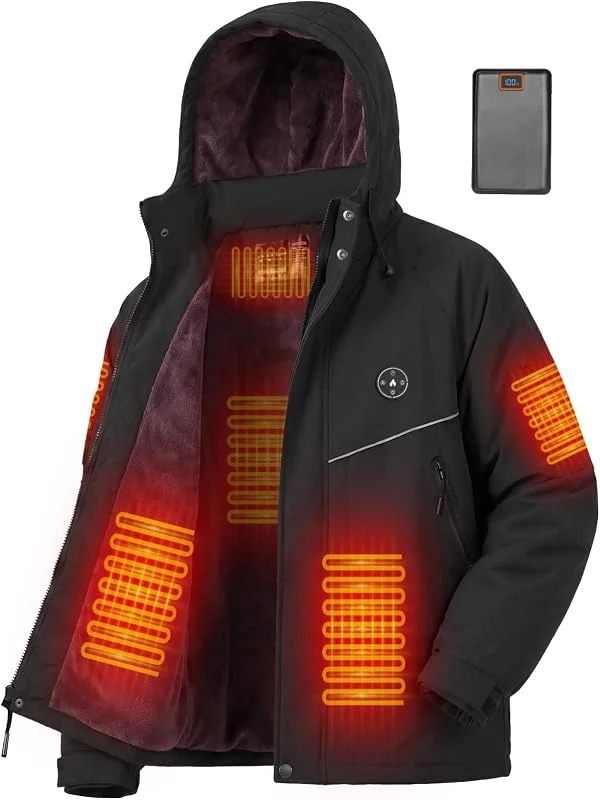 Veste Chauffante Homme avec Doublure Polaire, Blouson Chauffant avec Batterie 20000mAh 7.4V, 6 Zones de Chauffage & 3 Niveaux de Température, Veste D'hiver Imperméable Coupe-vent pour Ski — Vetements ski