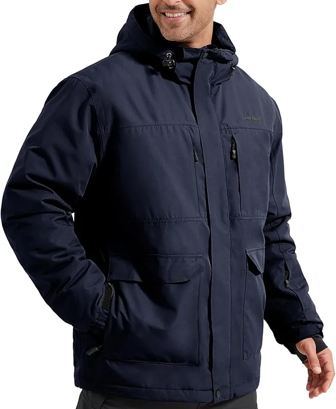 FREE SOLDIER Veste de ski imperméable pour homme avec doublure en polaire, col neige chaud pour l'hiver avec capuche et coutures entièrement étanches — Vetements ski