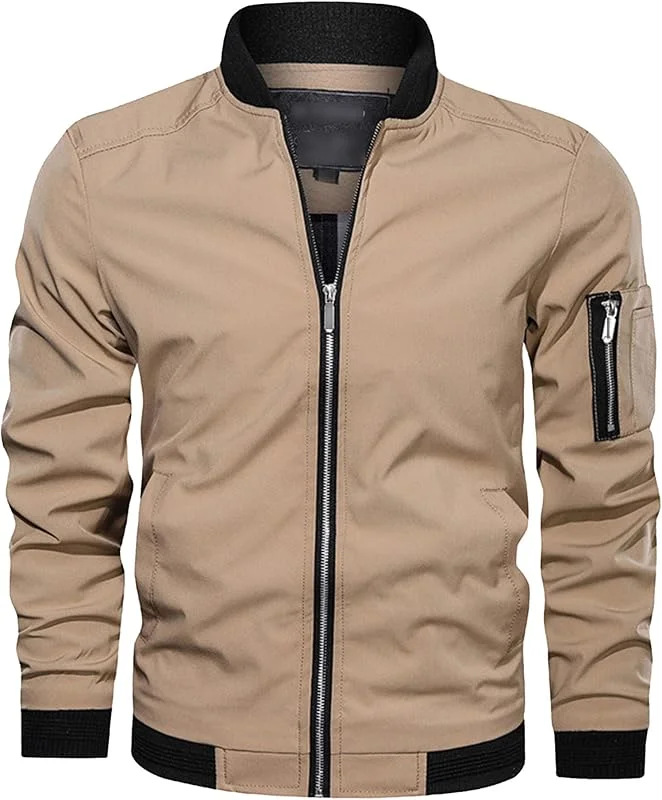 ZDJSWJ Hommes coton léger veste softshell full zip stand neck léger décontracté coupe-vent poche veste workwear (Rouge, 4XL) — Vetements ski