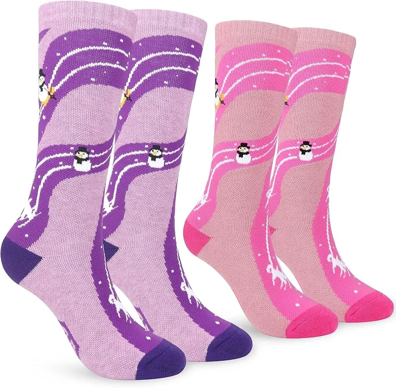 KOOOGEAR Chaussettes de ski longues pour enfants - Chaussettes thermiques hautes pour filles et garçons - Chaussettes de sport colorées pour le patinage, le ski, le snowboard - Taille 40-3 — Vetements ski