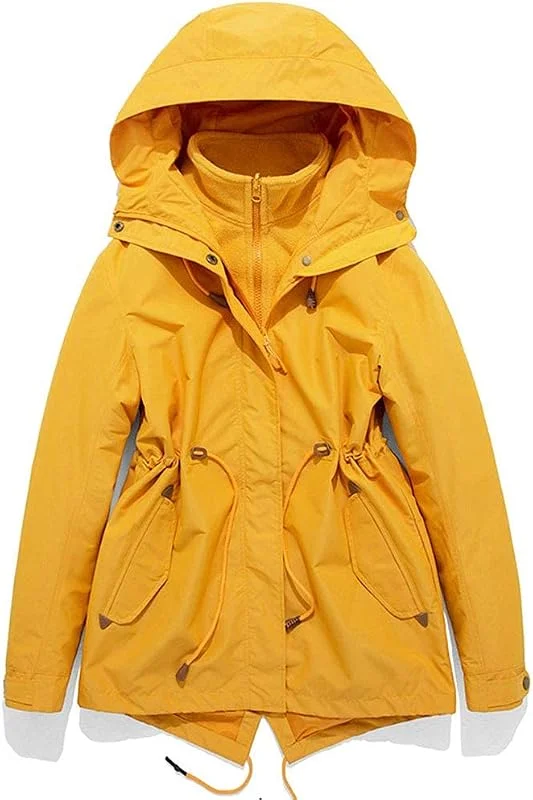 MU Veste de Ski Féminine Imperméable 3 En 1 Veste D'Hiver -Fashion Style Mi-Longueur - Coupe-Vent Chaud Snowboard Montagne Manteau de Neige Coupe-Vent, Yellow, Xxl — Vetements ski