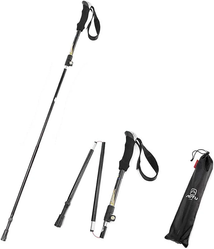 Bâtons De Randonnée Bâtons De Trekking Ultralégers en Alliage D’Aluminium, Poignées en EVA sans Sueur, Télescopiques à 3 Sections pour La Randonnée à Pied, 1 Paire, Black — Equipement ski