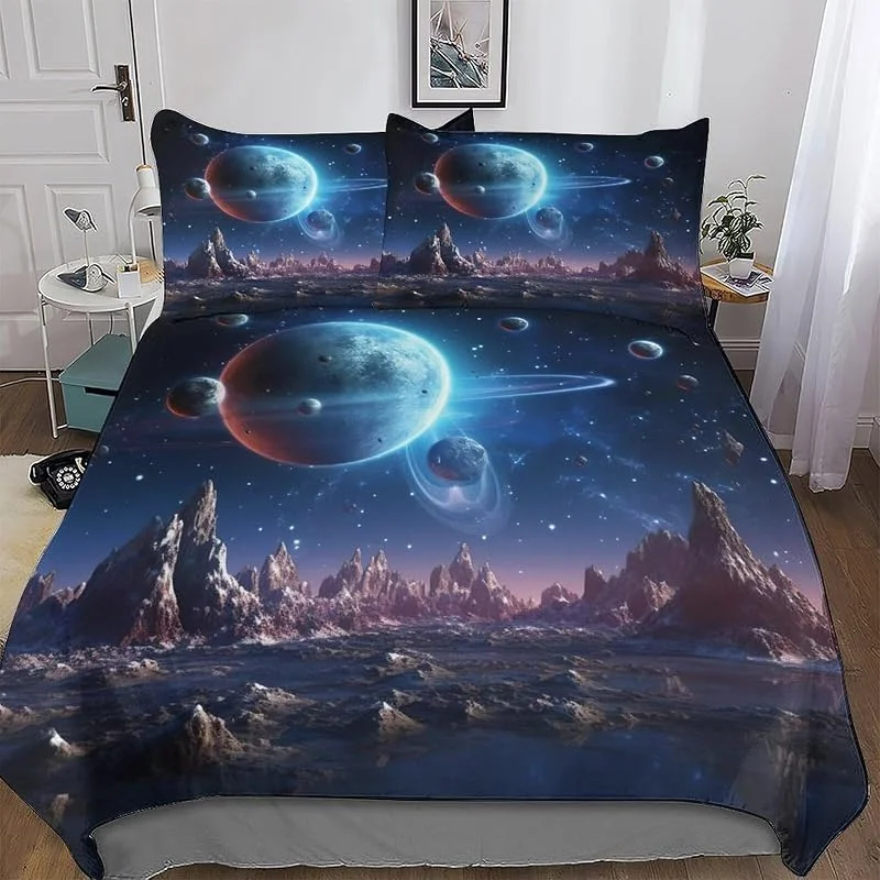Ciel étoilé Housse De Couette 3 Pièces Douce Microfibre Housse Couette, pour Parure De Lit, avec Taie d'oreiller Assortie, Double (200x200cm) — Equipement ski