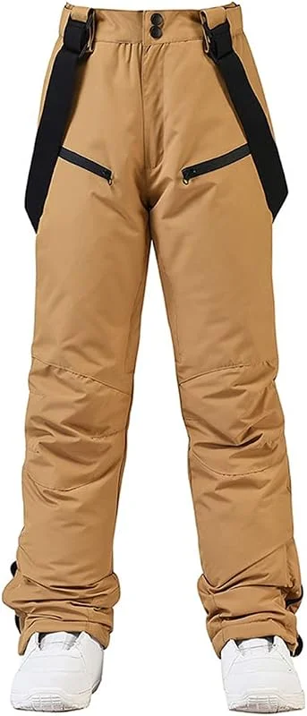 Pantalon de ski d'hiver pour homme et femme, coupe-vent, chaud, respirant, pantalon de snowboard pour sports de neige et de neige, pantalon à bretelles Kaki, taille L — Vetements ski