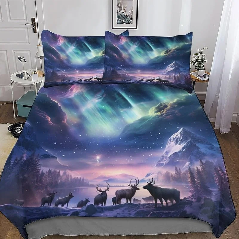 Aurora Wapiti Parure De Lit De Microfibre Douce Confortable, pour Enfants Adultes Housse De Couette avec Taie d'oreiller Assortie Double (200x200cm) — Equipement ski