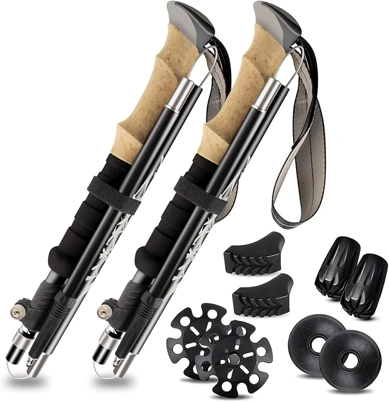 Bâtons de Randonnée 2 PCS Bâtons de Marche Telescopique Bâtons Nordique en Aluminium Réglable de 36 à 130 cm Ultraléger Antichoc Antidérapant Canne de Marche, Idéal pour Randonnées, Camping, Ski — Equipement ski