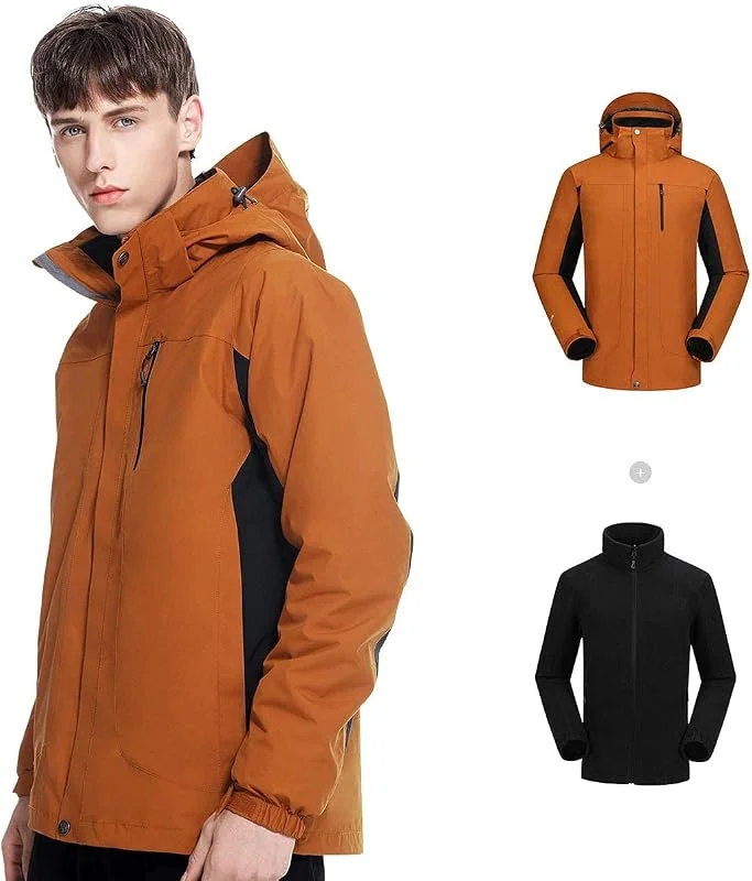 MU Vêtements Pour Hommes 3 En 1 Veste de Ski Imperméable, Coupe-Vent Réchauffez Snowboard Manteaux, Brown, 3Xl — Vetements ski