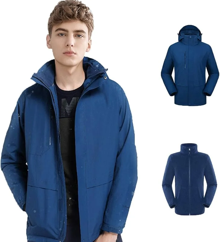 MU Vêtements Pour Hommes Mountain Ski Veste 3 En 1 Veste Imperméable Chaud Neige Veste Manteau À Capuchon Pluie Coupe-Vent Manteau D'Hiver Mode Épais Coupe-Vent, Blue C, M — Vetements ski