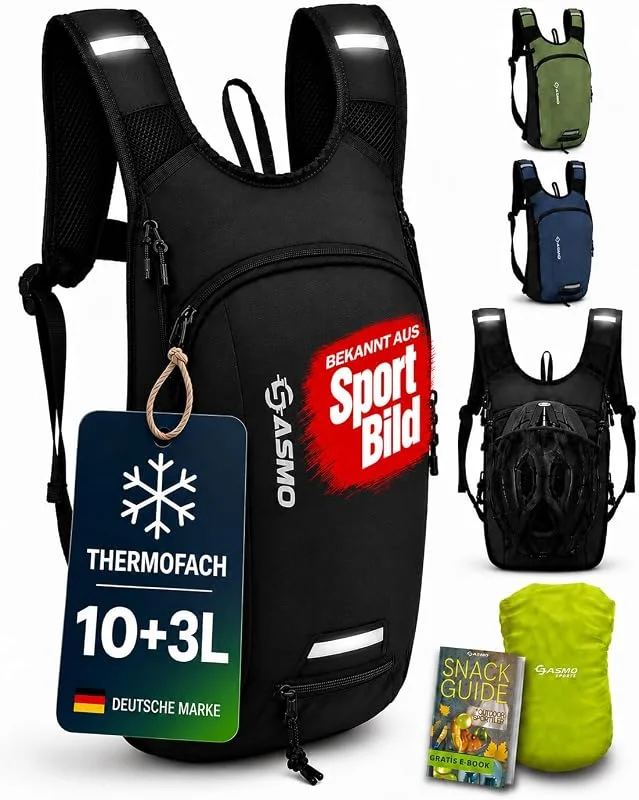 SASMO® Sac à dos de vélo 20 l, 25 l - Avec sac à bandoulière, compartiment thermique, filet pour casque - Sac à dos VTT - Ultraléger - Imperméable - Protection contre la pluie - Sac à dos d'hydratation — Equipement ski