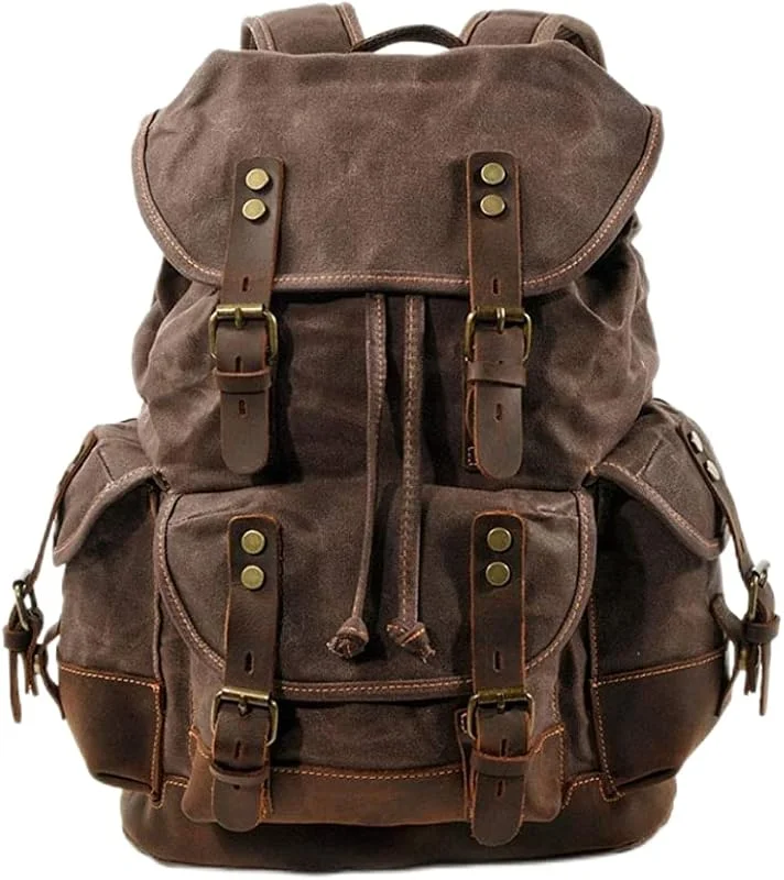 Sac à dos en toile cirée pour homme, sac à dos d'épaule, de voyage d'alpinisme vintage, robuste, imperméable, très spacieux, week-end — Equipement ski
