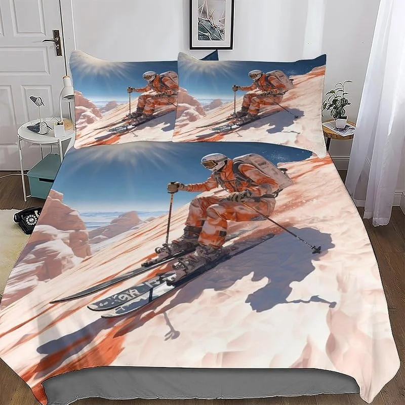 Ski 3D Imprimé Parure De Lit avec Housse De Couette Et Taies d'oreiller, 3 Pièces Ensemble Ultra Doux Microfibre Hypoallergénique pour Enfants Et Adolescents Double (200x200cm) — Equipement ski