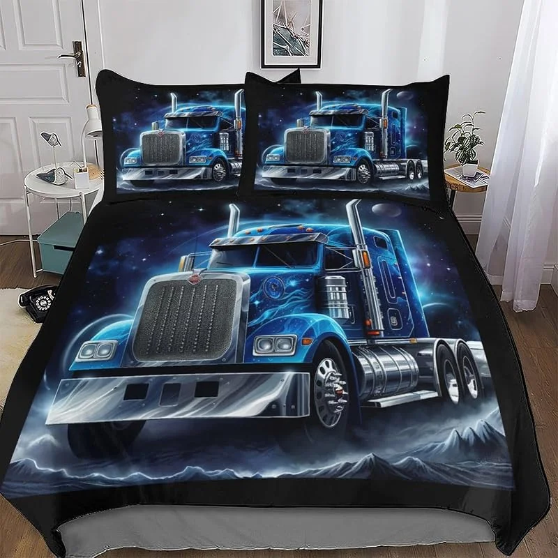 Camion Pattern Parure De Lit avec Housse De Couette Et Taies d'oreiller, 3 Pièces Ensemble Ultra Doux Microfibre Hypoallergénique Double 200x200cm — Equipement ski
