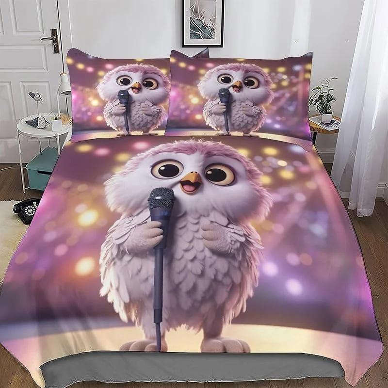 Cute Hibou Parure De Lit 3 Pièces 3D Motif Housse De Couette avec Taie d'oreiller avec Fermeture Éclair Microfibre Douce Hypoallergique pour Enfants Adultes Double (200x200cm) — Equipement ski