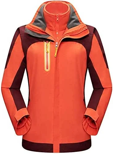MU Veste de ski imperméable pour femme Veste de ski pour femme Veste d'hiver imperméable Manteau de montagne 3 en 1 Coupe-vent à capuche avec intérieur vert chaud Orange Orange, Moye — Vetements ski