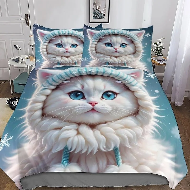 Chat Parure De Lit Housse De Couette Et Taie d'oreiller À Impression Ultra Doux Microfibre -Housse Couette Double (200x200cm) — Equipement ski