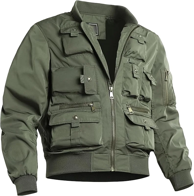 ZDJSWJ Veste légère en coton pour hommes windbreaker Outdoor Golf Multi-poches manteau col montant baseball softshell jacket — Vetements ski
