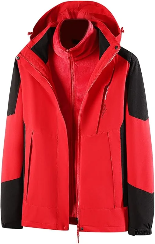 Veste de ski d'extérieur 3 en 1 pour femme avec veste polaire pour homme - Imperméable - Coupe-vent - Veste d'hiver chaude - Double veste fonctionnelle avec capuche amovible - Veste d'extérieur — Vetements ski