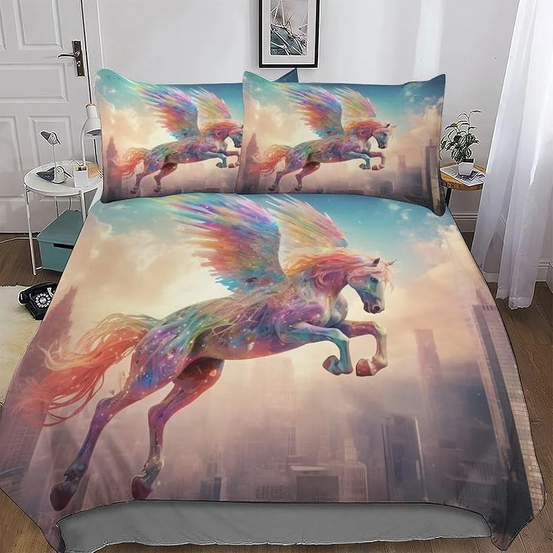 Cheval Parure De Lit - Microfibre 3 Pièces Housse De Couette Douce - Linge De Lits avec Taies d'oreiller pour Enfants Adultes Double (200x200cm) — Equipement ski