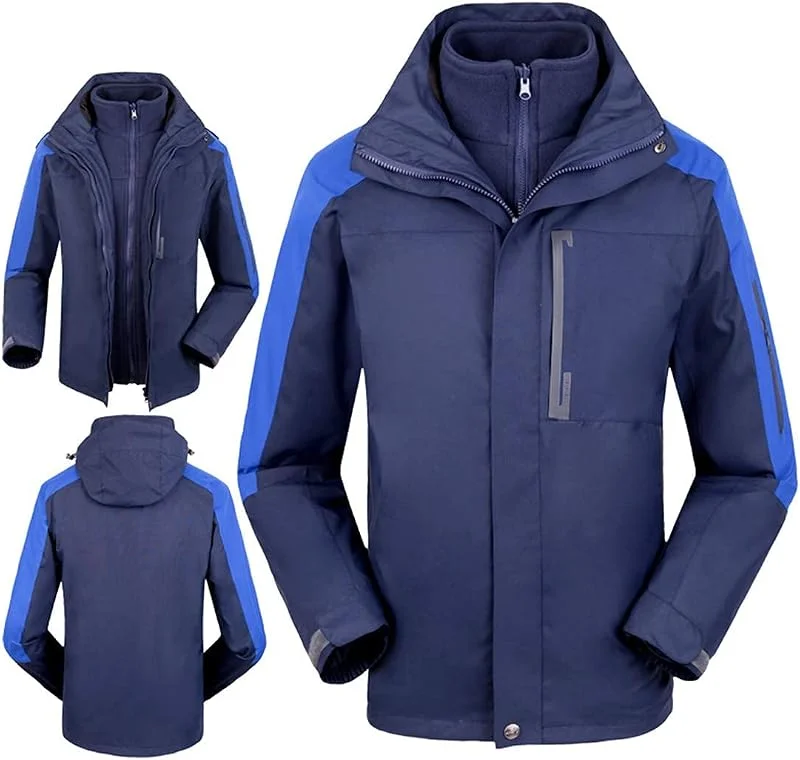 MU Veste de Ski Imperméable de 3 En 1 Pour Hommes Manteau D'Hiver Chaleureux Manteau de Montagne Veste de Neige Antistatique Rond-À-Vent Résistant À L'Usure Anti-Usure, Blue, M — Vetements ski
