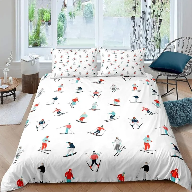 Housse De Couette Ski Sports Extrêmes - Parure De Lit Adulte en Microfibre 1, 2 Personnes avec Fermeture Éclair, Housse Couette Imprimé avec 2 Taies d'oreiller - Facile À Entretenir 260X2-13954176922 — Equipement ski