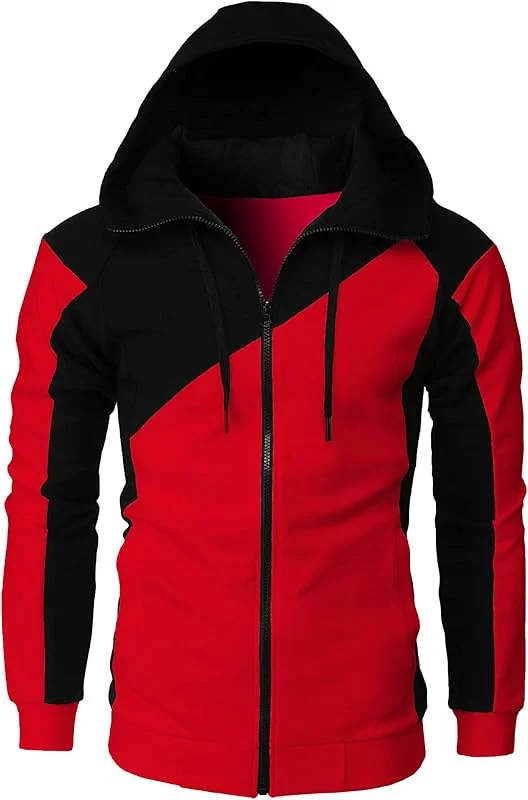 ZDJSWJ Veste à capuche en molleton souple pour homme Blouse légère en jersey de couleur clash Veste de sport softshell à capuche zippée — Vetements ski